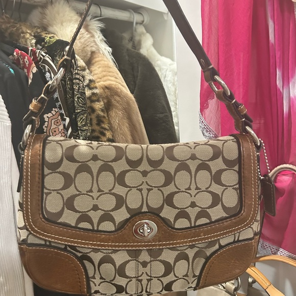 Coach Signature Brown and Tan Shoulder Bag - Picture 1 of 7